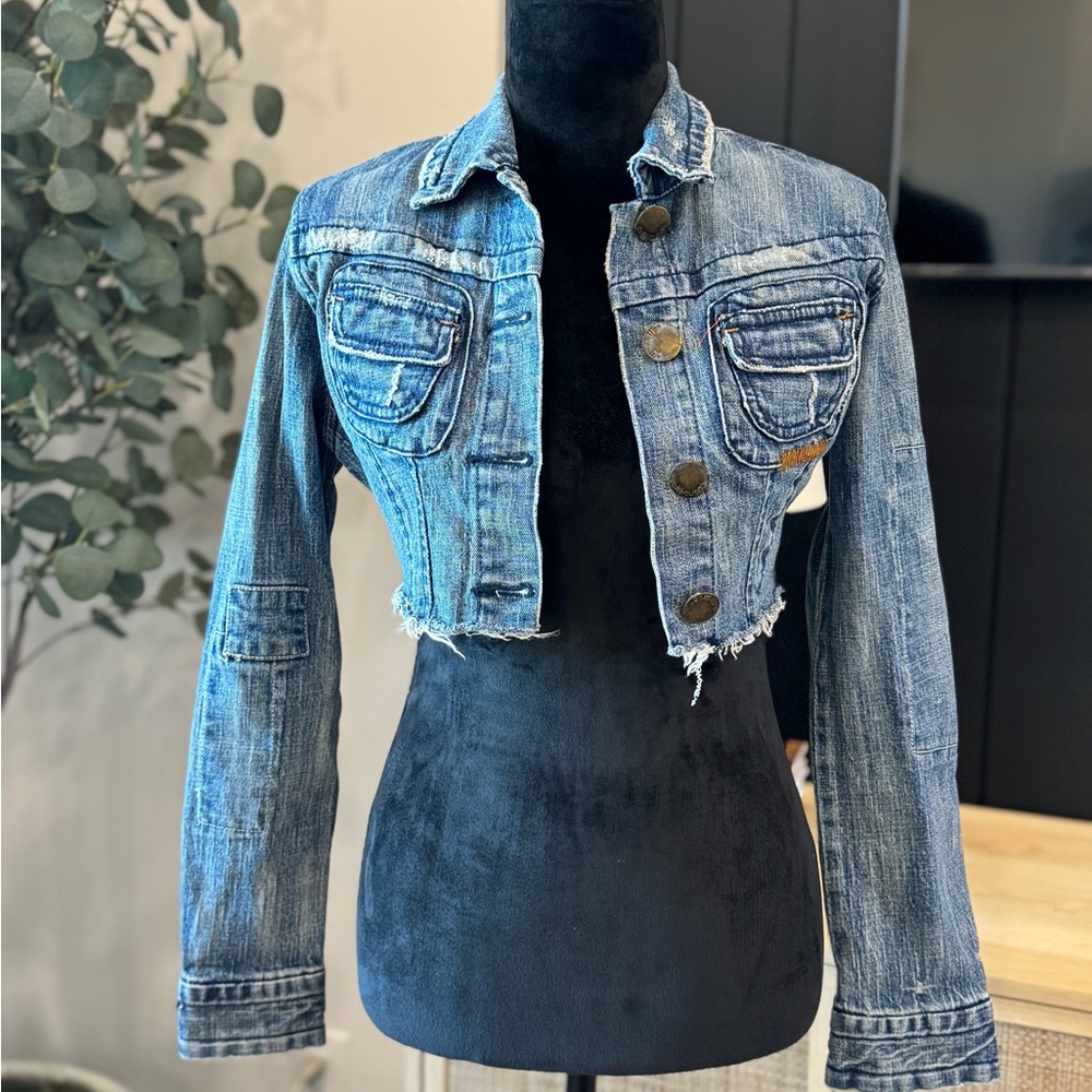 Vintage Dollhouse Y2K Distressed Denim Cropped Jacket